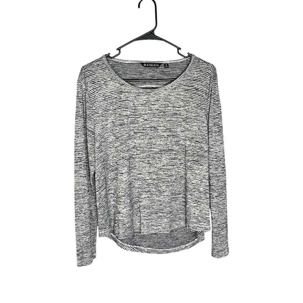 Athleta Women's Back Cutout Long Sleeve Gray Stripe Shirt M